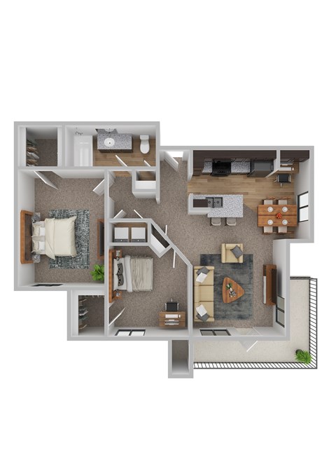 Floor plan for 2 beds, 1 bath, 896 sqft